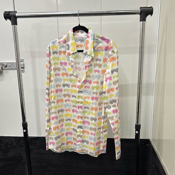 van Laack Sunnies 😎 Colorful Sunglasses Print Shirt 💛🩵🩷💚🧡 - Picture 3 of 7